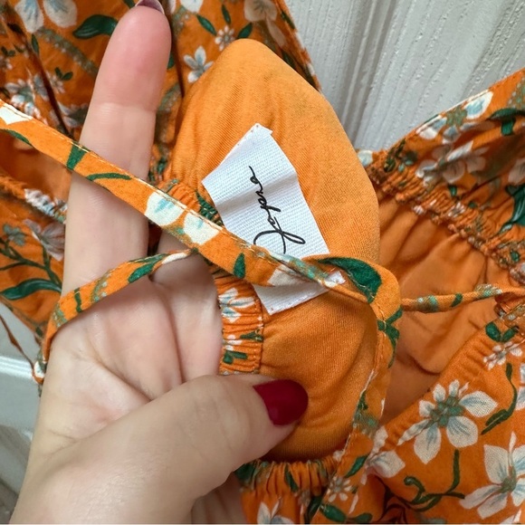 Japna Floral Orange Green Maxi Dress tiered tank v neck long M Medium yellow - Picture 3 of 5